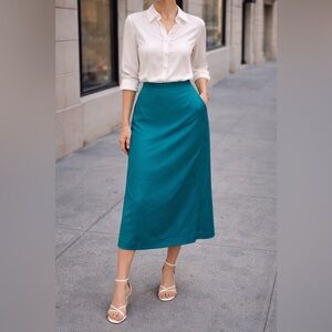 Anthropologie Teal Midi Skirt